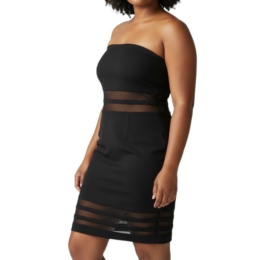 Venus Womens Black Strapless Bodycon Dress Large New Years Sheer Mesh Insert SEE - Picture 14 of 16